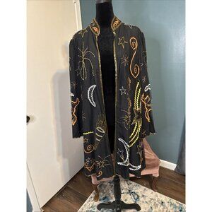 Vintage Y2K G Unit Women's Beaded Duster Jacket NYE 2000 Black Embellish 50 Cent